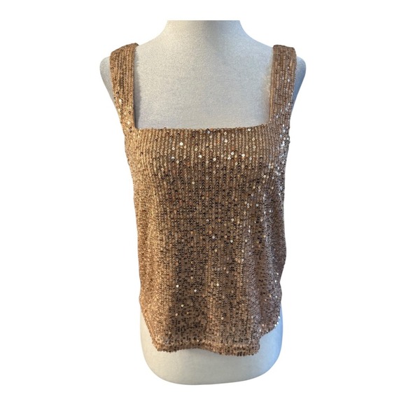Wishlist Apparel Sequin Tank Top Sleeveless‎ Party Sparkle Gold Size Small - Picture 1 of 8